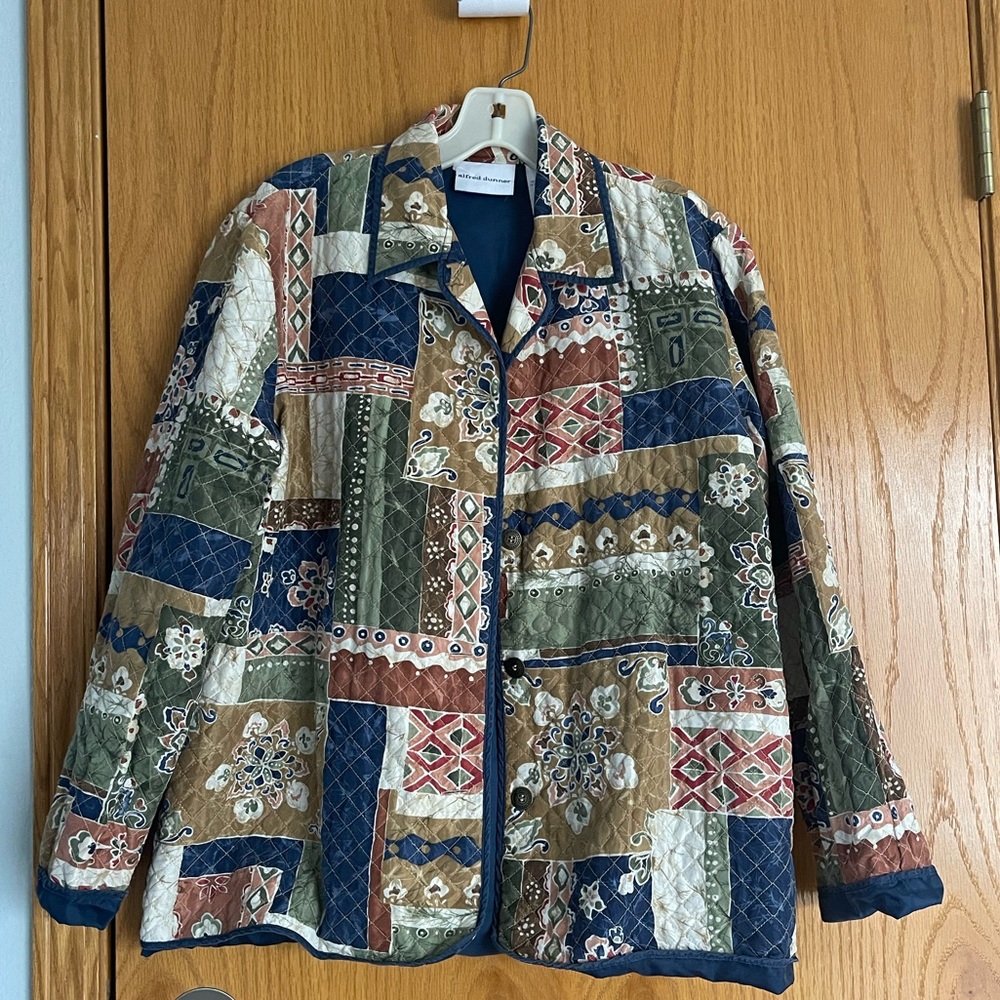 Alfred Dunner Silky Patchwork Jacket Multicolored Lightweight Button Jacket
